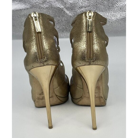 Jimmy Choo Sandals  Gold Strappy Open-Toe Platform Heels Size 39 Wedding Party - Picture 7 of 7